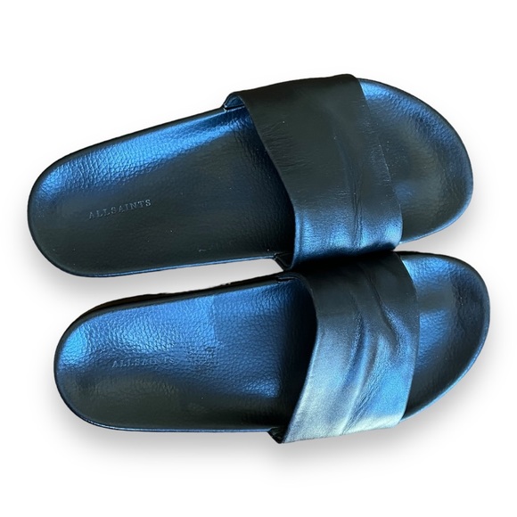 All Saints Mistly Solid Black Leather Slide 1" Platform - Picture 3 of 9